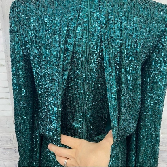 NWT Vince Camuto Size 6 Green 3/4 Balloon Sleeve Crew Neck Sequin Dress Sheath - Picture 10 of 14